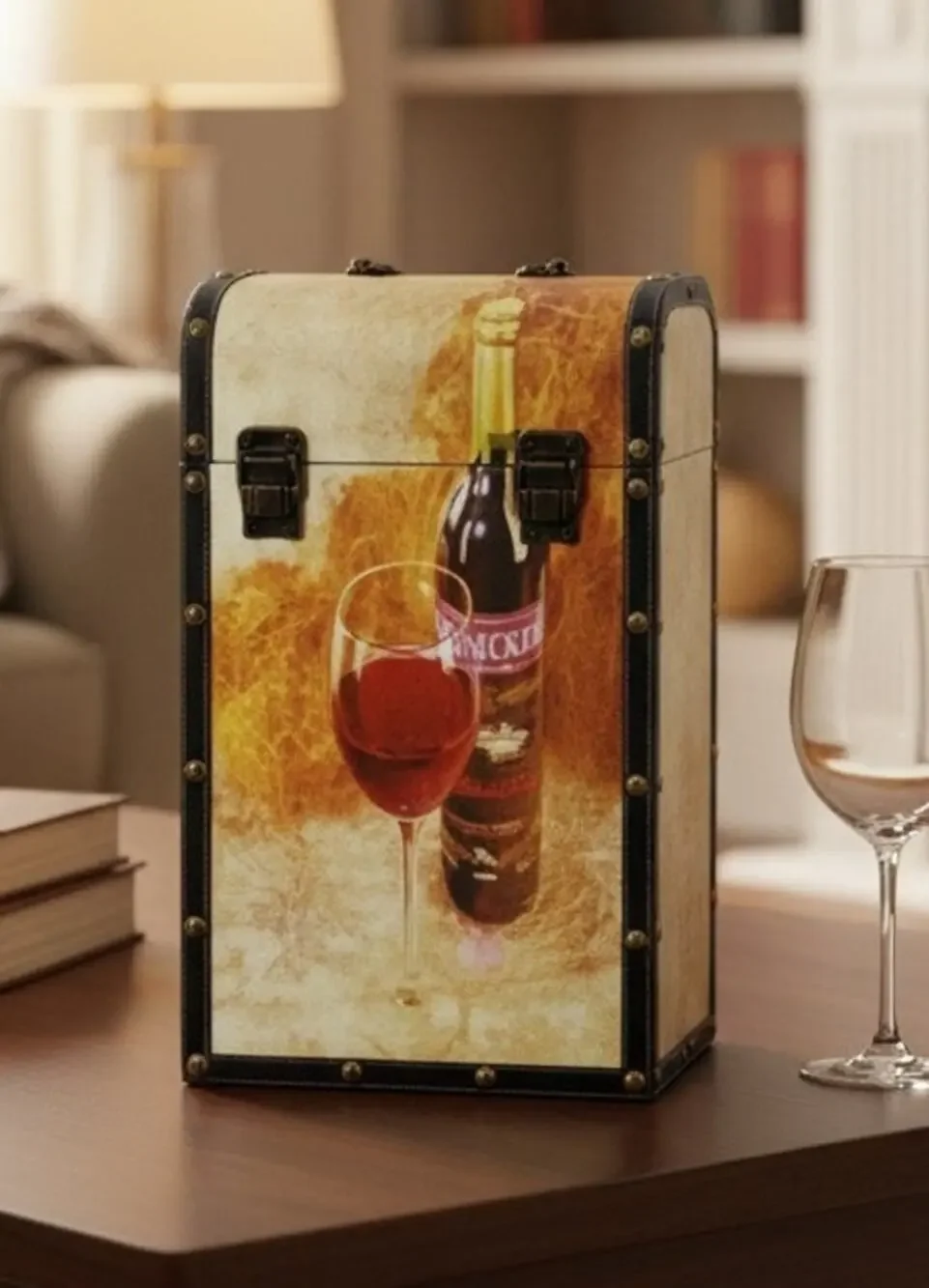 Kindzmarauli Georgian Wine Decorative Bottle Carrier Tote Brown w/Hinged Lid